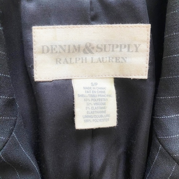 DENIM & SUPPLY RALPH LAUREN WOMEN BLACK WHITE PINSTRIPE PEAK LAPEL BLAZER - S - Picture 5 of 9